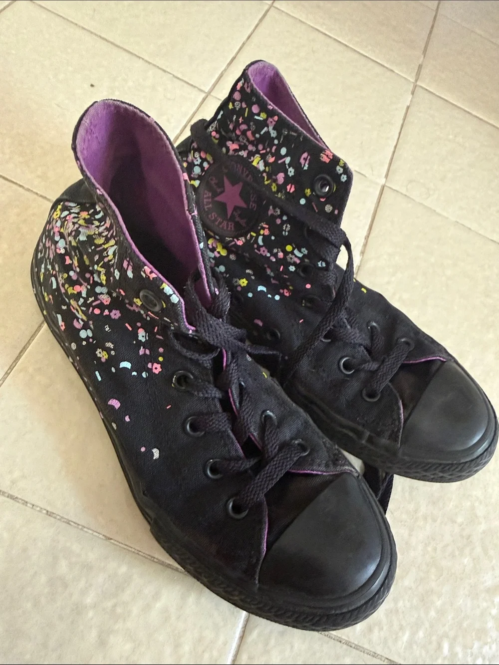 Converse Kids Black High-Top Sneakers with Pink and Multicolor Confetti